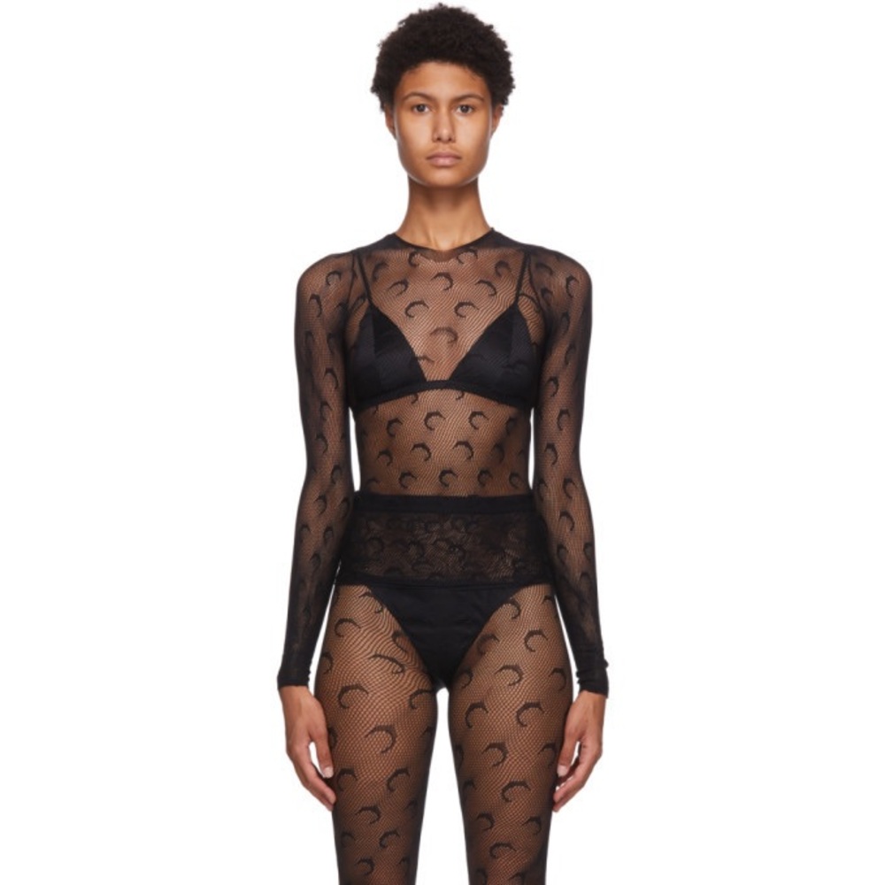 Marine Serre fishnet long sleeve and leggings set